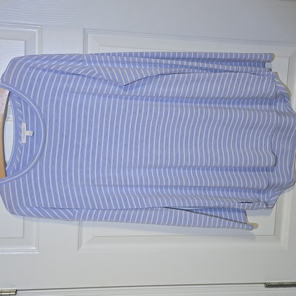 TALBOTS Blue and White Striped Long Sleeve Top